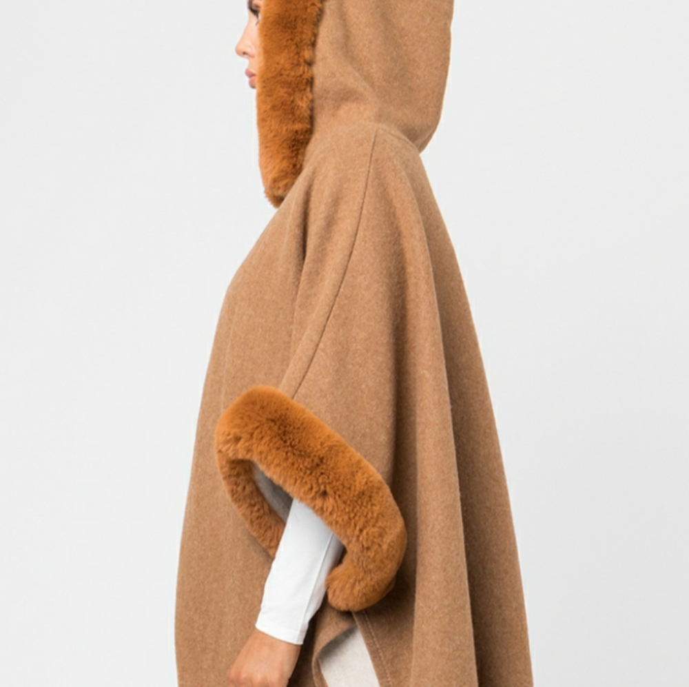 P.ROSSINI CARAMEL FAUX FUR TRIM WRAP - Picture 3 of 4